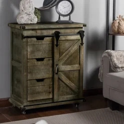 Rustic Fir Wood Rolling Barn Door Cabinet-Kirkland's Home Store