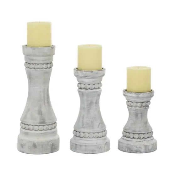 Rustic Gray Carved 3-Pc. Candle Holder Set-Kirkland's Home Hot