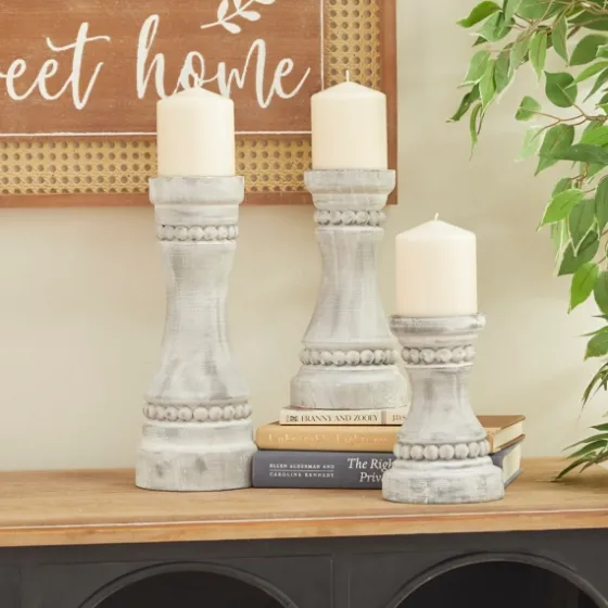 Rustic Gray Carved 3-Pc. Candle Holder Set-Kirkland's Home Hot