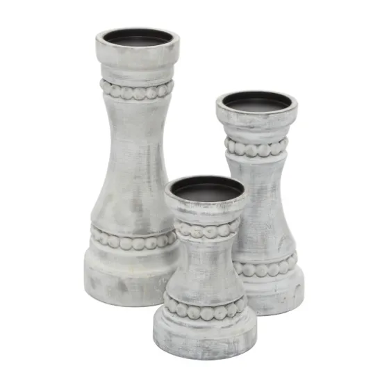 Rustic Gray Carved 3-Pc. Candle Holder Set-Kirkland's Home Hot