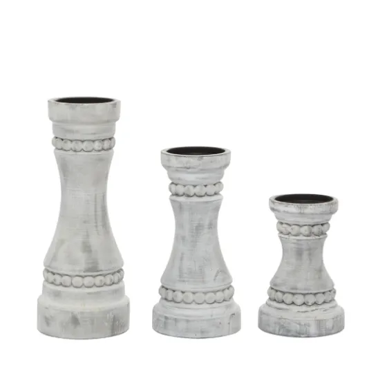 Rustic Gray Carved 3-Pc. Candle Holder Set-Kirkland's Home Hot