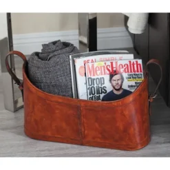 Rustic Leather Magazine Basket-Kirkland's Home Fashion