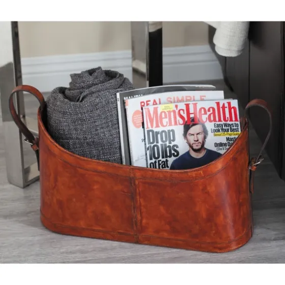 Rustic Leather Magazine Basket-Kirkland's Home Fashion