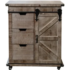 Rustic Natural Fir Wood Rolling Barn Door Cabinet-Kirkland's Home Fashion