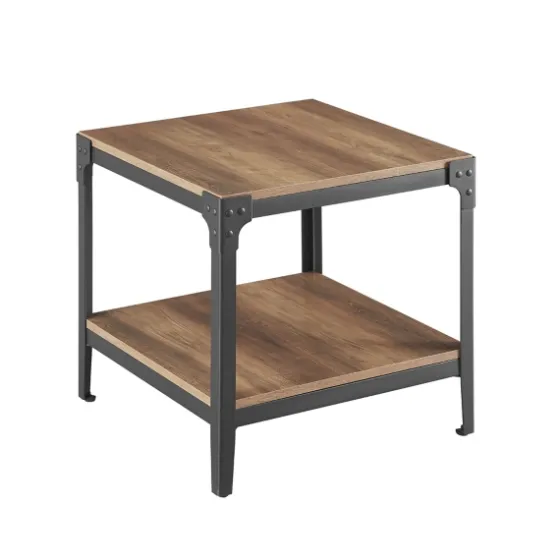 Rustic Oak Angle Iron Accent Tables, Set Of 2-Kirkland's Home Clearance