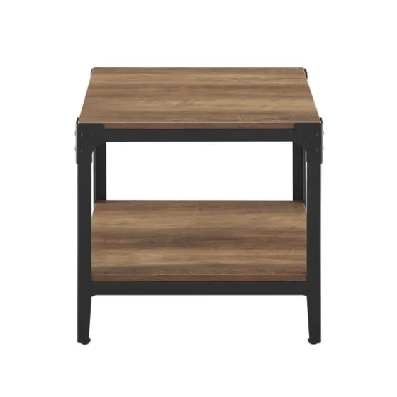Rustic Oak Angle Iron Accent Tables, Set Of 2-Kirkland's Home Clearance