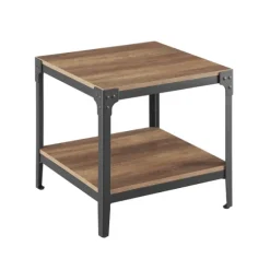 Rustic Oak Angle Iron Accent Tables, Set Of 2-Kirkland's Home Clearance