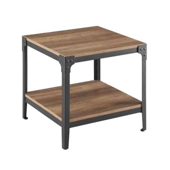 Rustic Oak Angle Iron Accent Tables, Set Of 2-Kirkland's Home Clearance