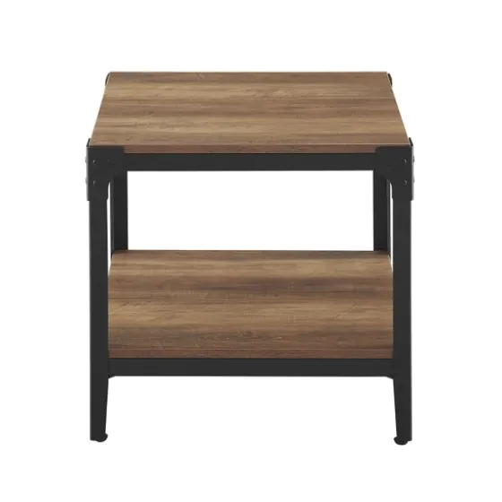 Rustic Oak Angle Iron Accent Tables, Set Of 2-Kirkland's Home Clearance