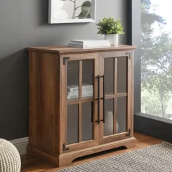 Rustic Oak Finish Window Pane Cabinet-Kirkland's Home New
