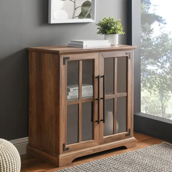 Rustic Oak Finish Window Pane Cabinet-Kirkland's Home New