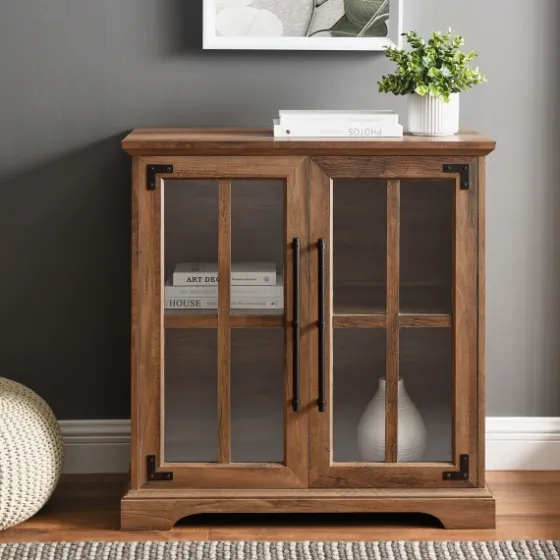 Rustic Oak Finish Window Pane Cabinet-Kirkland's Home New