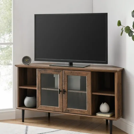 Rustic Oak Glass Door Corner Tv Stand-Kirkland's Home Store