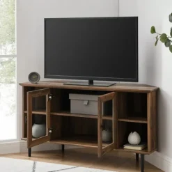 Rustic Oak Glass Door Corner Tv Stand-Kirkland's Home Store