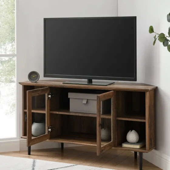 Rustic Oak Glass Door Corner Tv Stand-Kirkland's Home Store