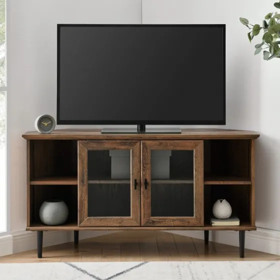 Rustic Oak Glass Door Corner Tv Stand-Kirkland's Home Store