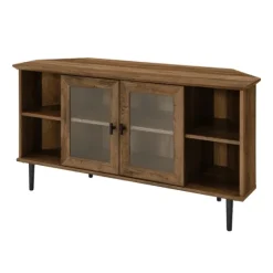 Rustic Oak Glass Door Corner Tv Stand-Kirkland's Home Store