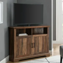 Rustic Oak Grooved Door Corner Tv Stand-Kirkland's Home Sale