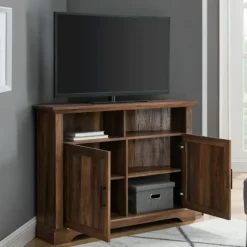 Rustic Oak Grooved Door Corner Tv Stand-Kirkland's Home Sale