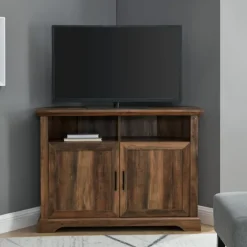 Rustic Oak Grooved Door Corner Tv Stand-Kirkland's Home Sale