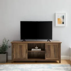Rustic Oak Grooved Door Tv Stand-Kirkland's Home Store