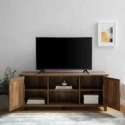 Rustic Oak Grooved Door Tv Stand-Kirkland's Home Store