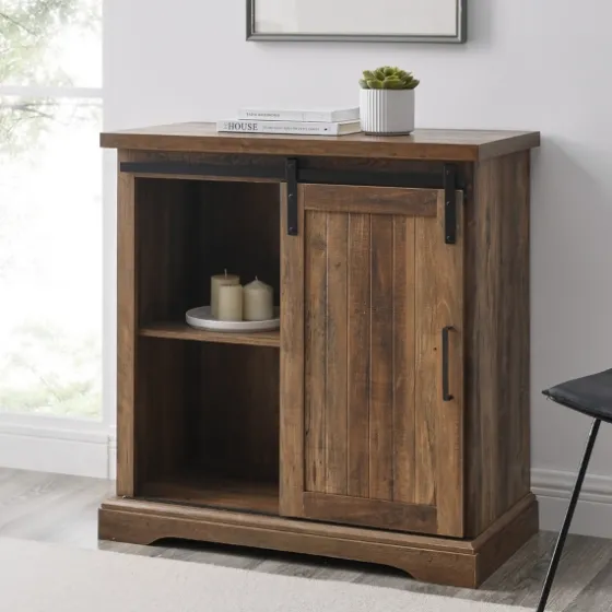 Rustic Oak Grooved Sliding Barn Door Cabinet-Kirkland's Home Cheap