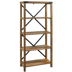 Rustic Oak Metal X Frame Back Bookshelf-Kirkland's Home New