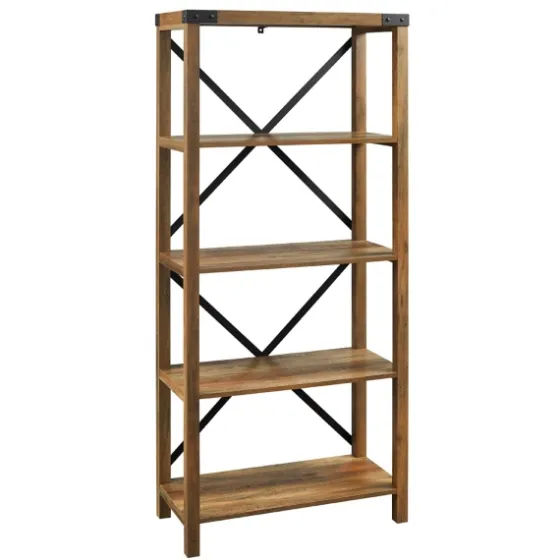 Rustic Oak Metal X Frame Back Bookshelf-Kirkland's Home New