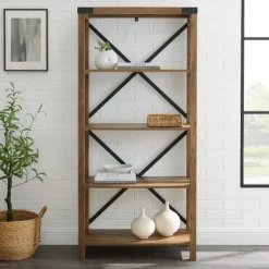 Rustic Oak Metal X Frame Back Bookshelf-Kirkland's Home New