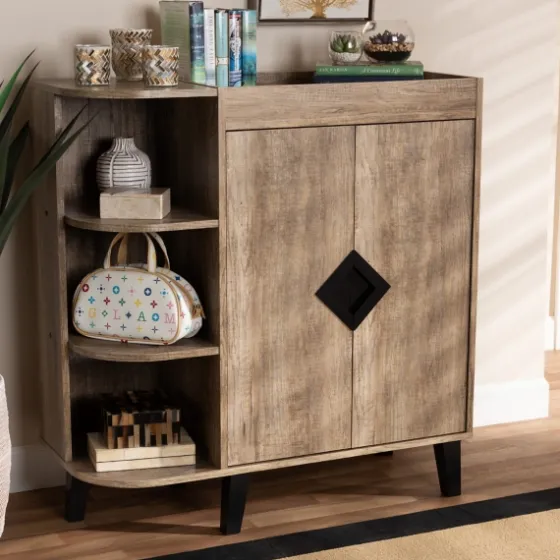 Rustic Oak Open Shoe Storage Cabinet-Kirkland's Home Discount