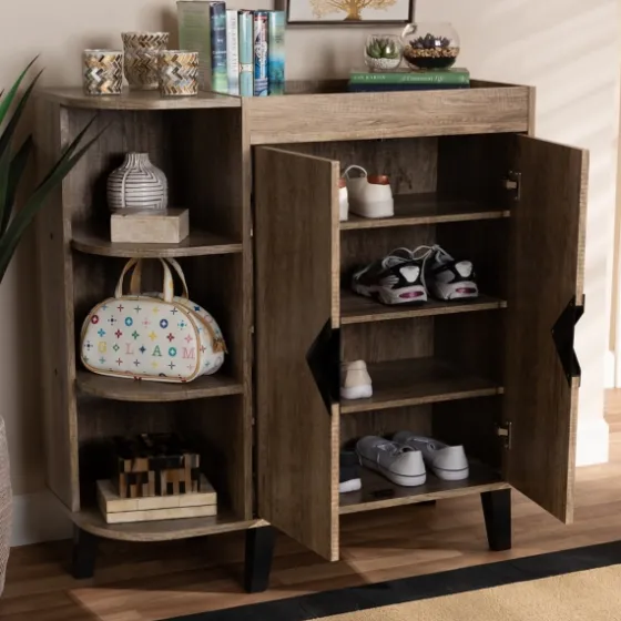 Rustic Oak Open Shoe Storage Cabinet-Kirkland's Home Discount