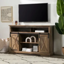Rustic Oak Sliding Barn Door Highboy Tv Stand-Kirkland's Home Online