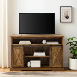 Rustic Oak Sliding Barn Door Highboy Tv Stand-Kirkland's Home Online