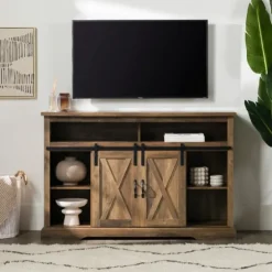 Rustic Oak Sliding Barn Door Highboy Tv Stand-Kirkland's Home Online