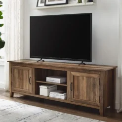 Rustic Oak Wood Grooved Door Tv Stand-Kirkland's Home Fashion