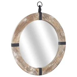Rustic Round Wooden Mirror With Metal Brackets-Kirkland's Home Outlet