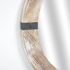 Rustic Round Wooden Mirror With Metal Brackets-Kirkland's Home Outlet