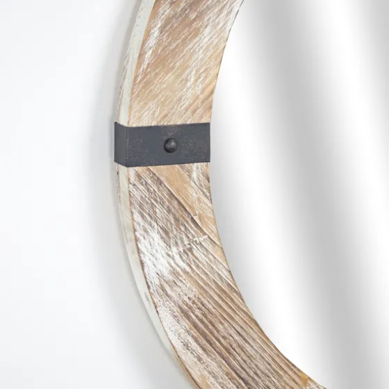 Rustic Round Wooden Mirror With Metal Brackets-Kirkland's Home Outlet