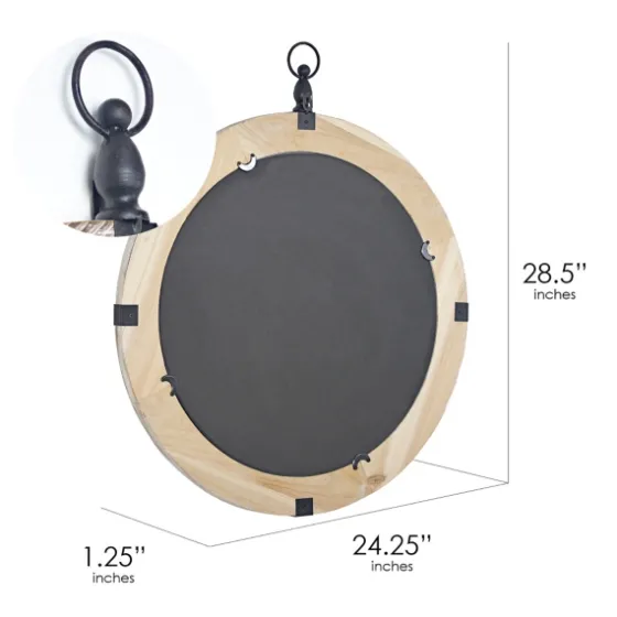 Rustic Round Wooden Mirror With Metal Brackets-Kirkland's Home Outlet