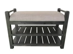 Rustic Slats Dark Acacia Wood Upholstered Bench-Kirkland's Home Best Sale