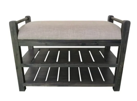 Rustic Slats Dark Acacia Wood Upholstered Bench-Kirkland's Home Best Sale
