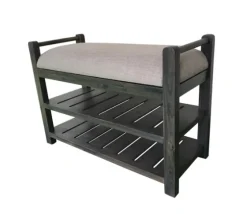 Rustic Slats Dark Acacia Wood Upholstered Bench-Kirkland's Home Best Sale