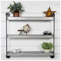 Rustic Three Tiered Galvanized Metal Wall Shelf-Kirkland's Home Discount
