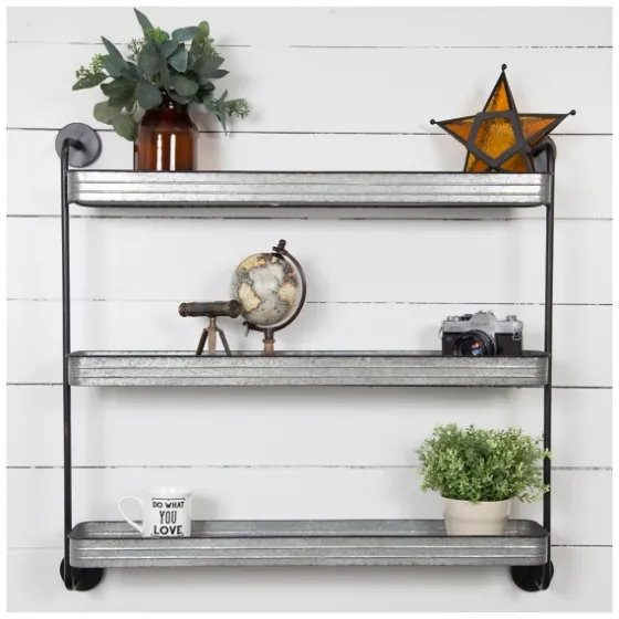 Rustic Three Tiered Galvanized Metal Wall Shelf-Kirkland's Home Discount