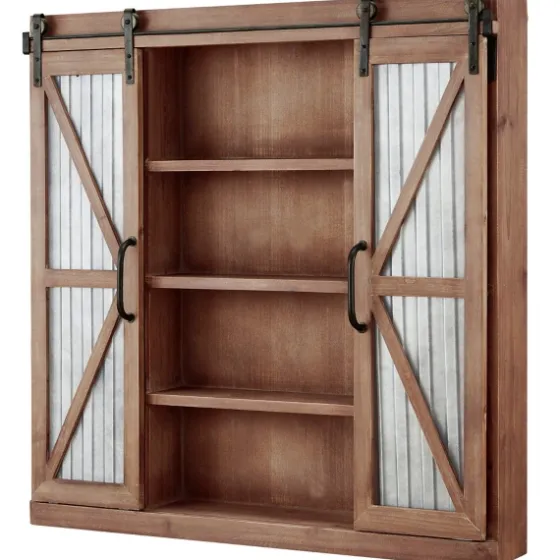 Rustic Walnut Sliding Metal Door Cabinet-Kirkland's Home Cheap