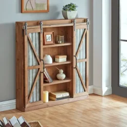 Rustic Walnut Sliding Metal Door Cabinet-Kirkland's Home Cheap