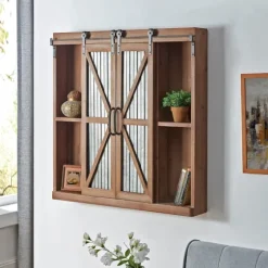 Rustic Walnut Sliding Metal Door Cabinet-Kirkland's Home Cheap