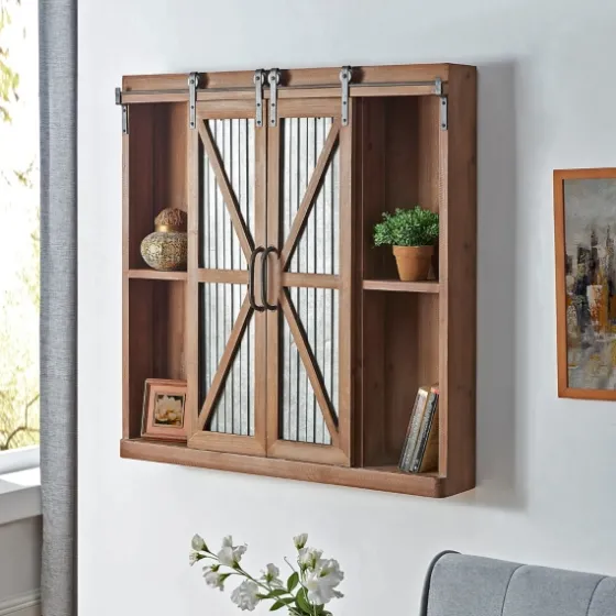 Rustic Walnut Sliding Metal Door Cabinet-Kirkland's Home Cheap