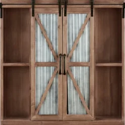 Rustic Walnut Sliding Metal Door Cabinet-Kirkland's Home Cheap